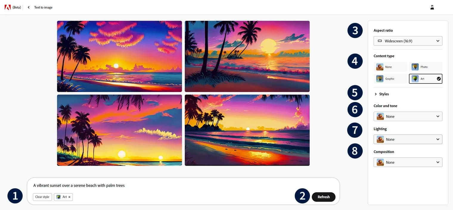 Text-to-image-A-vibrant-sunset-over-a-serene-beach-with-palm-trees