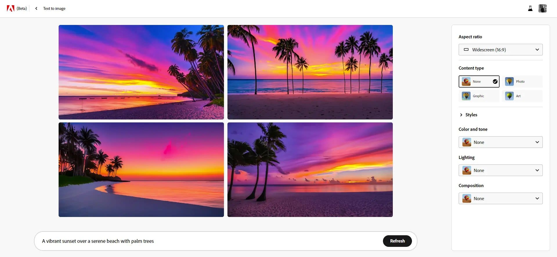 Text-to-image-A-vibrant-sunset-over-a-serene-beach-with-palm-trees
