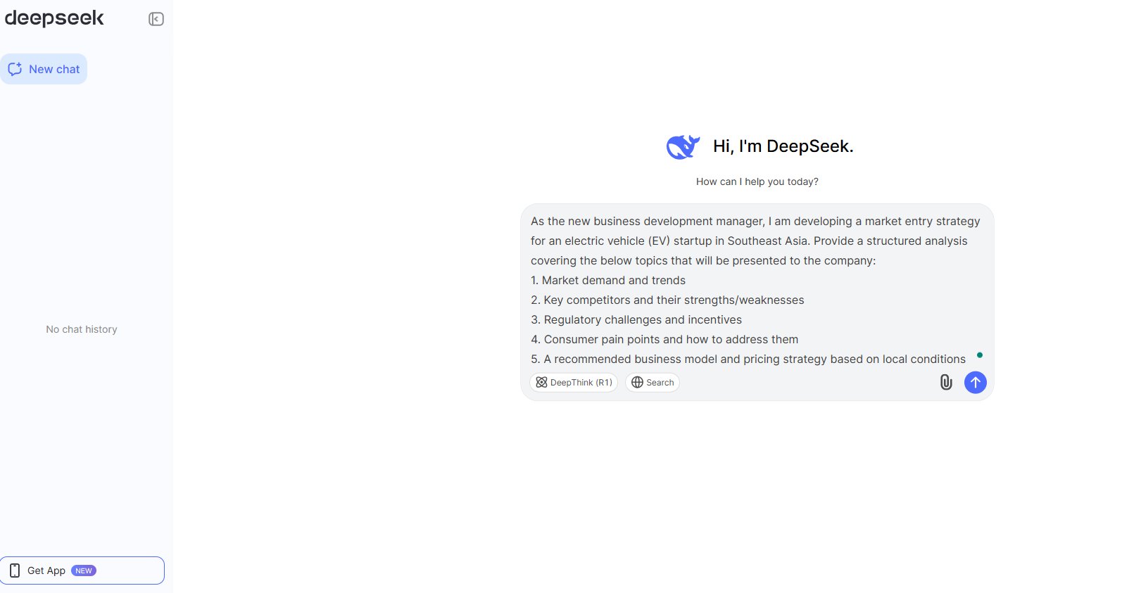 First prompt in DeepSeek