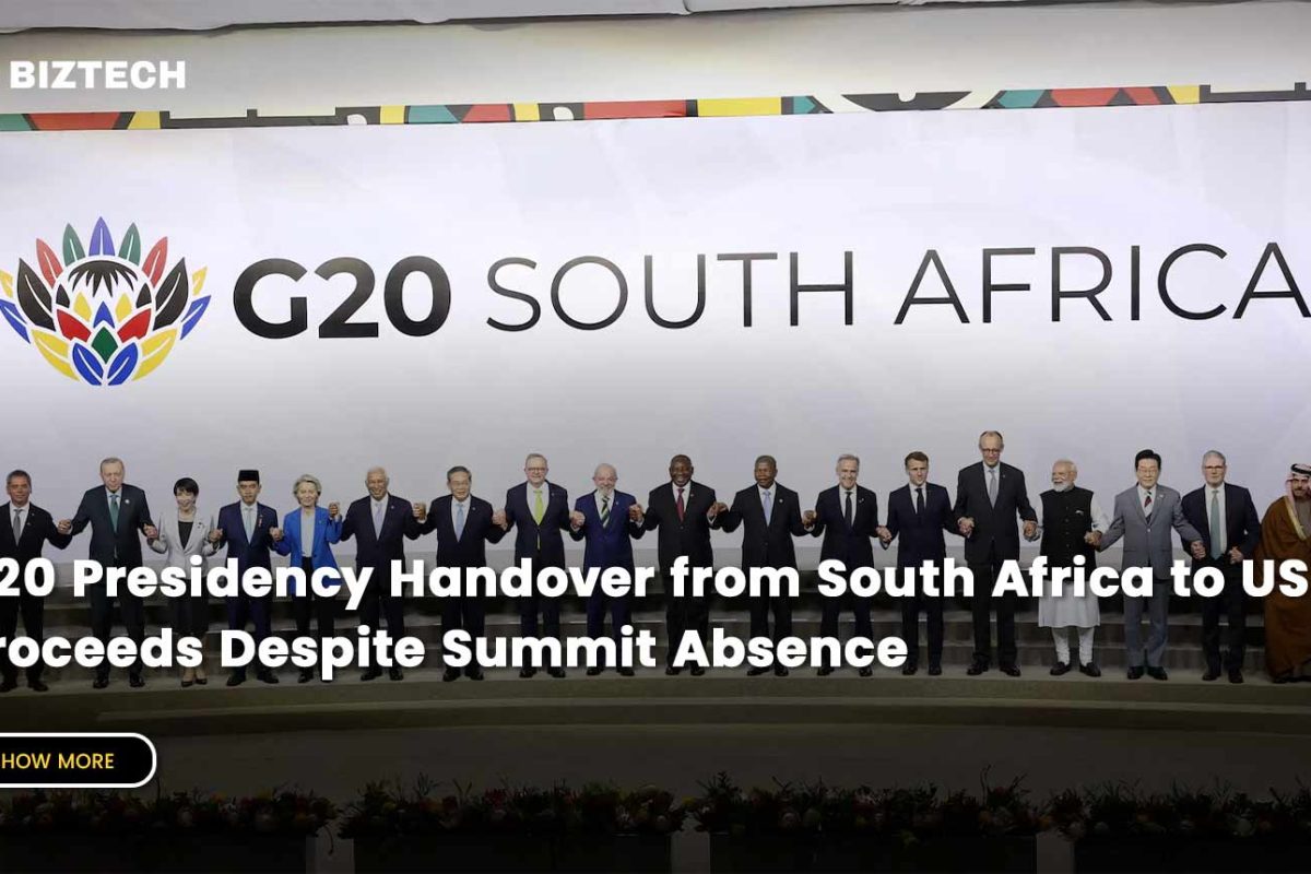 G20 Presidency Handover from South Africa to US Proceeds Despite Summit Absence