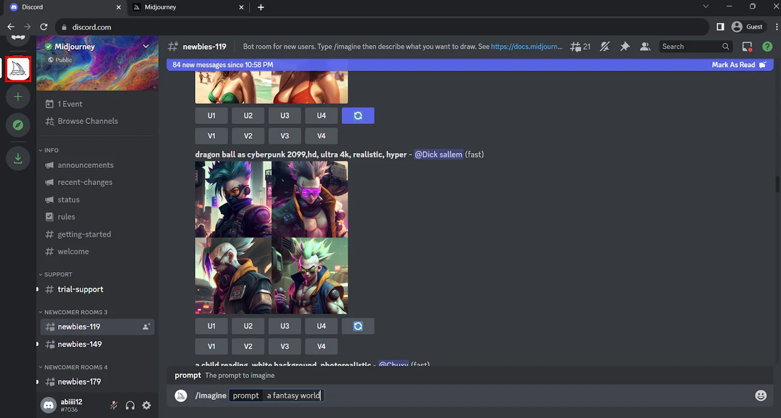 Step3_ Enter a bot channel and create your first artwork there 