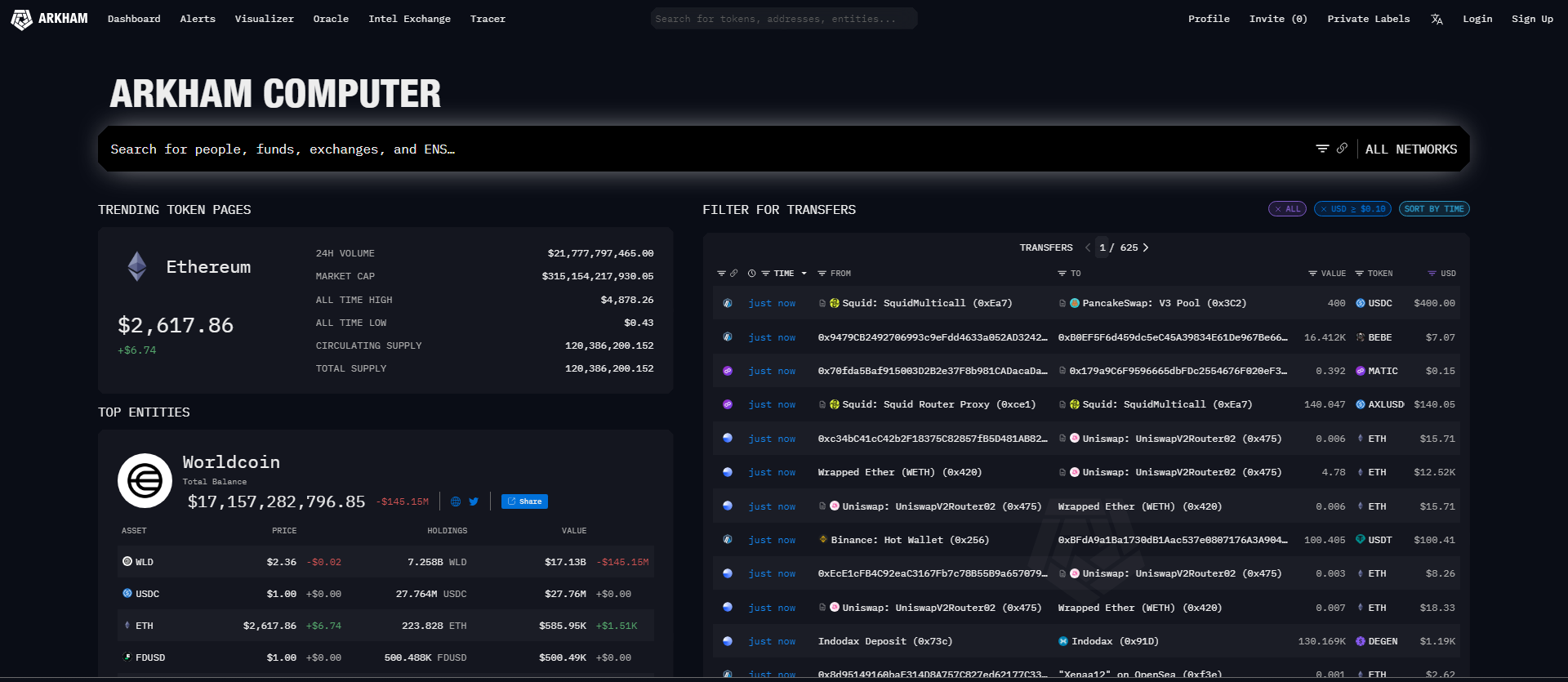 Arkham Intelligence Website View. Source: platform.arkhamintelligence.com